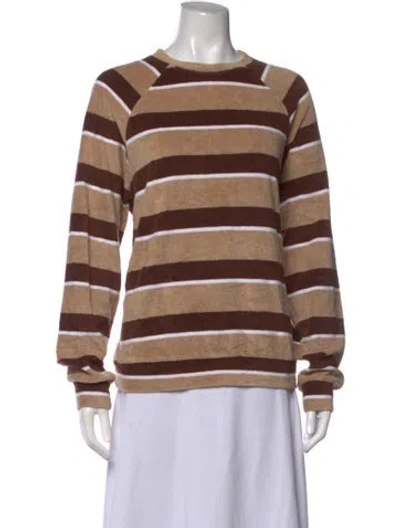 Pre-owned Kule Striped Crew Neck Sweatshirt In Brown