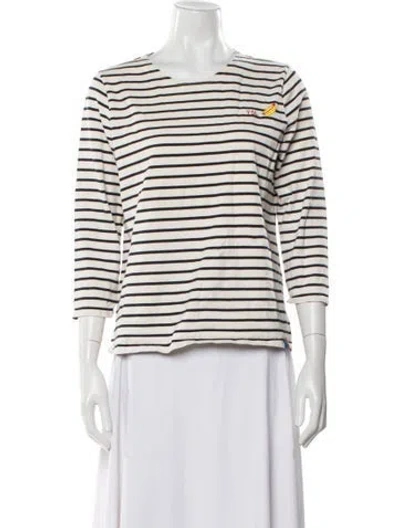 Pre-owned Kule Striped Crew Neck Top In White