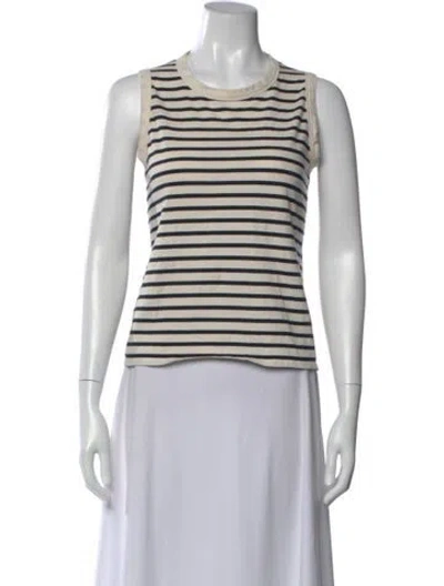 Pre-owned Kule Striped Crew Neck Top In White
