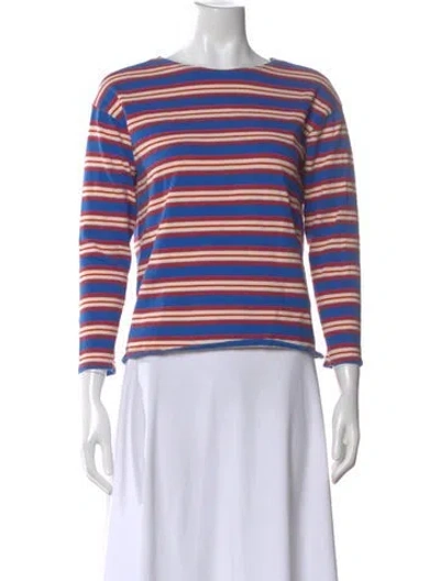 Pre-owned Kule Striped Crew Neck T-shirt In Blue