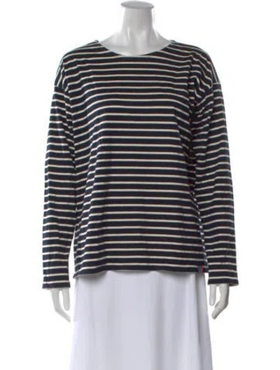 Pre-owned Kule Striped Crew Neck T-shirt In Blue