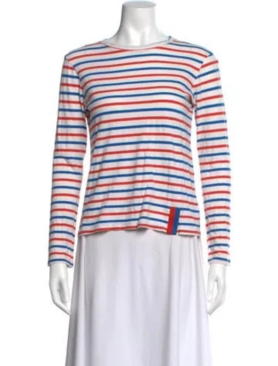 Pre-owned Kule Striped Crew Neck T-shirt In Blue