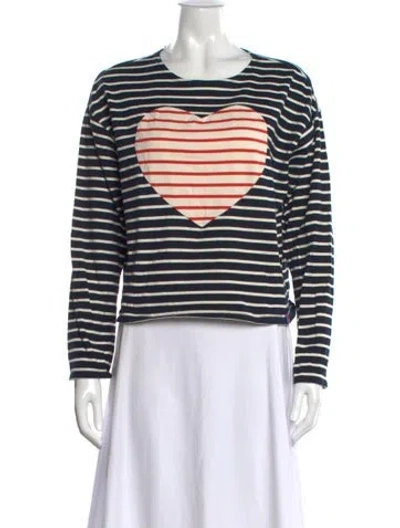 Pre-owned Kule Striped Crew Neck T-shirt In Blue