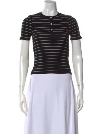 Pre-owned Kule Striped Crew Neck T-shirt In Blue