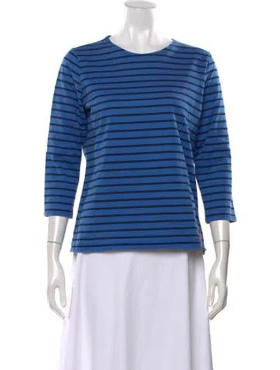 Pre-owned Kule Striped Crew Neck T-shirt In Blue