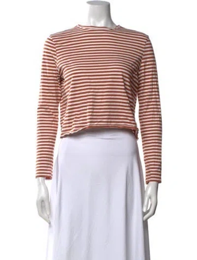Pre-owned Kule Striped Crew Neck T-shirt In Burgundy/neutrals