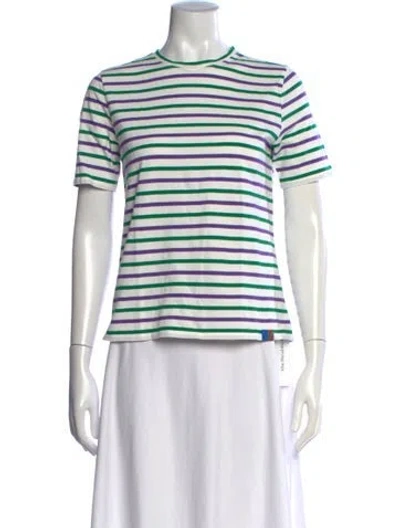 Pre-owned Kule Striped Crew Neck T-shirt In Green/neutrals