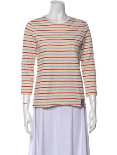 Pre-owned Kule Striped Crew Neck T-shirt In Neutral
