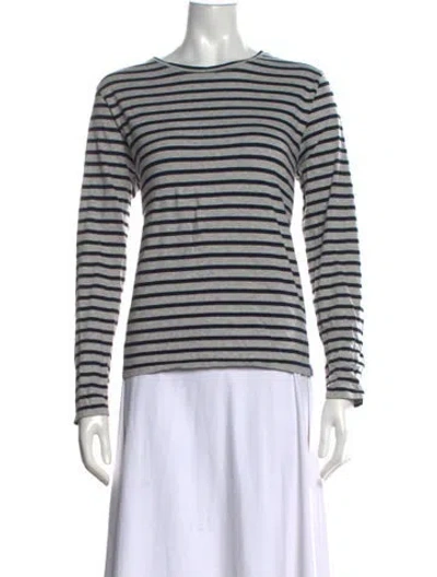 Pre-owned Kule Striped Crew Neck T-shirt In Silver