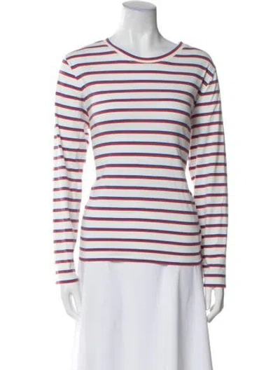 Pre-owned Kule Striped Crew Neck T-shirt In White