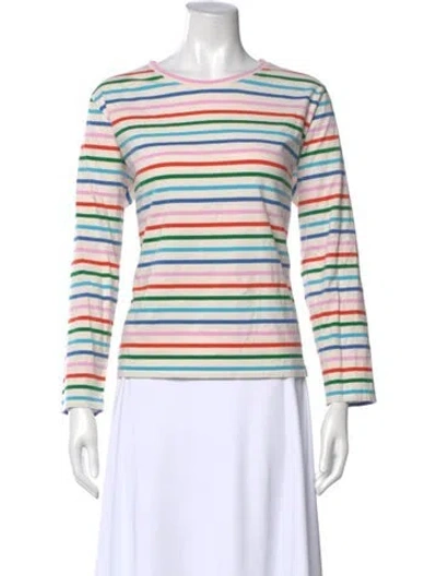 Pre-owned Kule Striped Crew Neck T-shirt In White