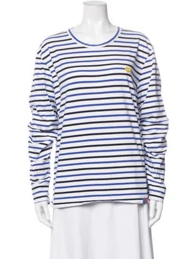 Pre-owned Kule Striped Crew Neck T-shirt In White