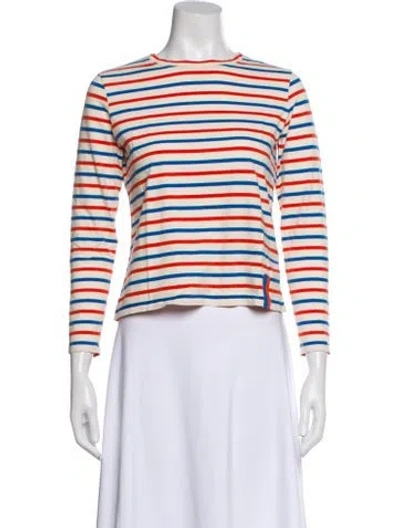 Pre-owned Kule Striped Crew Neck T-shirt In White
