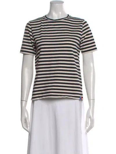 Pre-owned Kule Striped Crew Neck T-shirt In White