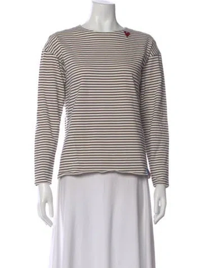 Pre-owned Kule Striped Crew Neck T-shirt In White