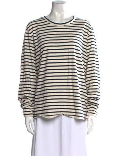 Pre-owned Kule Striped Crew Neck T-shirt In White