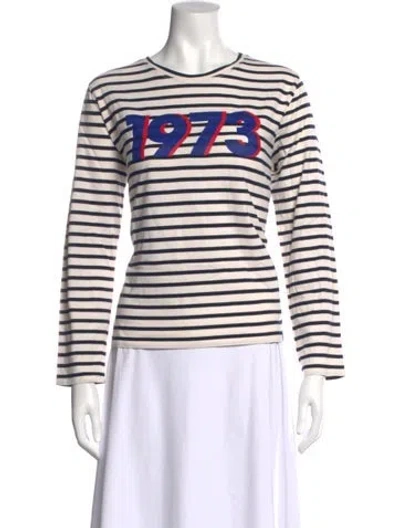Pre-owned Kule Striped Crew Neck T-shirt In White