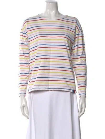 Pre-owned Kule Striped Crew Neck T-shirt In White