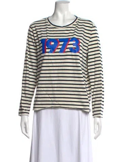 Pre-owned Kule Striped Crew Neck T-shirt In White