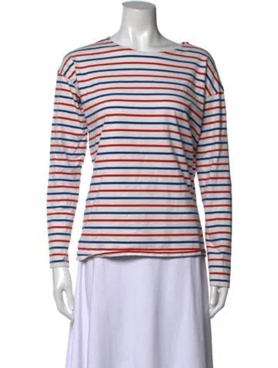 Pre-owned Kule Striped Crew Neck T-shirt In White
