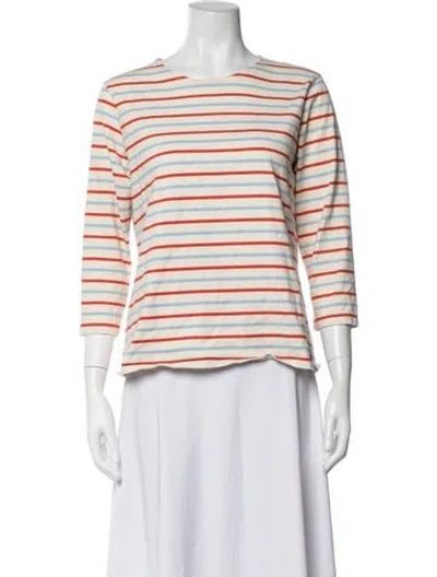 Pre-owned Kule Striped Crew Neck T-shirt In White