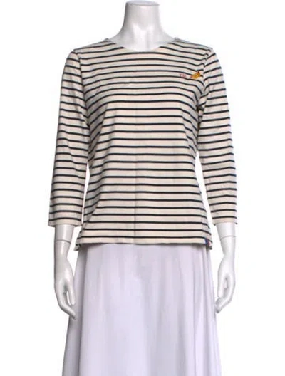 Pre-owned Kule Striped Crew Neck T-shirt In White