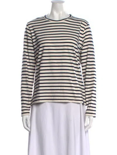 Pre-owned Kule Striped Crew Neck T-shirt In White