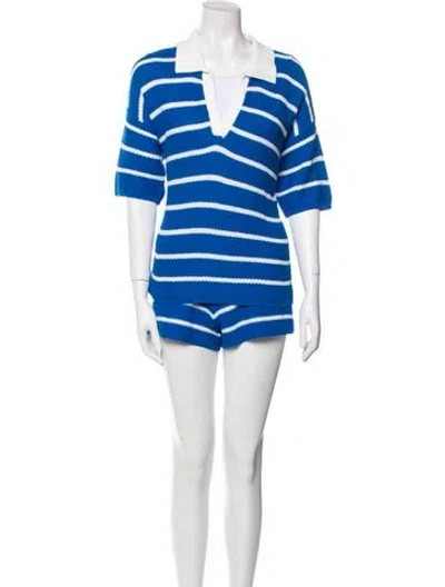 Pre-owned Kule Striped Lasercut Accents Short Set W/ Tags In Blue