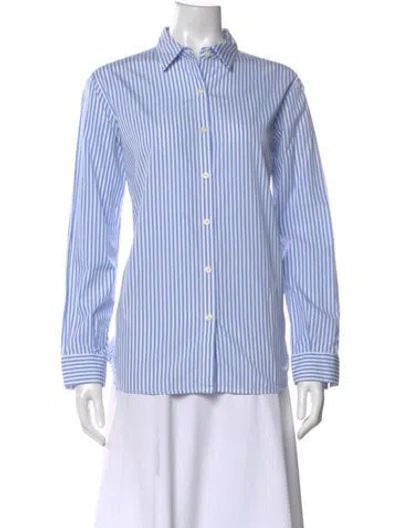 Pre-owned Kule Striped Long Sleeve Button-up Top In Blue