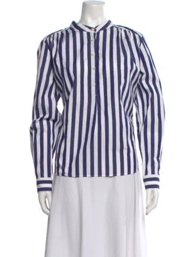 Pre-owned Kule Striped Long Sleeve Button-up Top In Blue