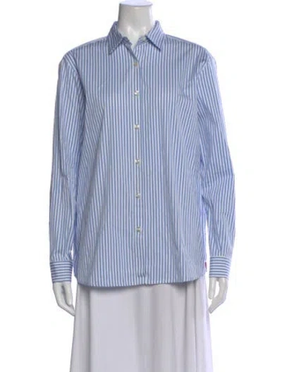 Pre-owned Kule Striped Long Sleeve Button-up Top In Blue