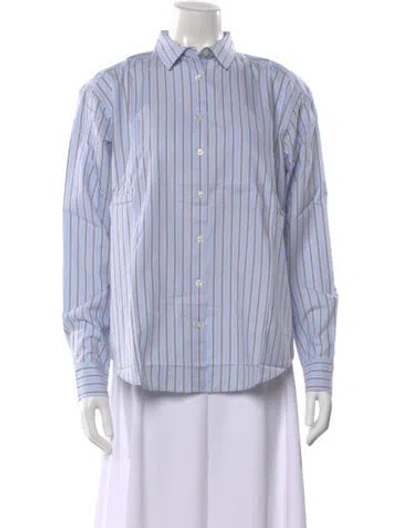 Pre-owned Kule Striped Long Sleeve Button-up Top In Blue