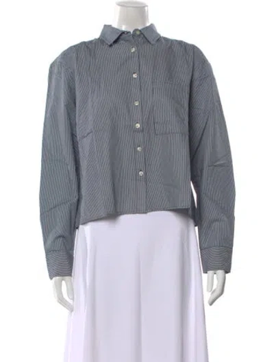Pre-owned Kule Striped Long Sleeve Button-up Top In Blue