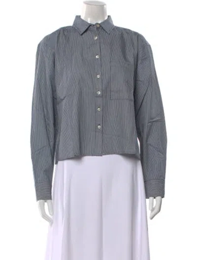 Pre-owned Kule Striped Long Sleeve Button-up Top In Blue