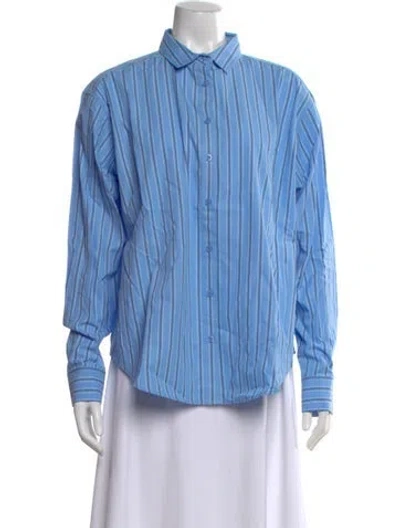 Pre-owned Kule Striped Long Sleeve Button-up Top In Blue