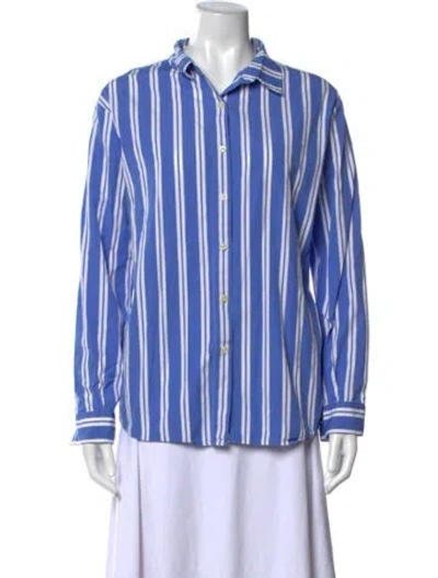 Pre-owned Kule Striped Long Sleeve Button-up Top In Blue