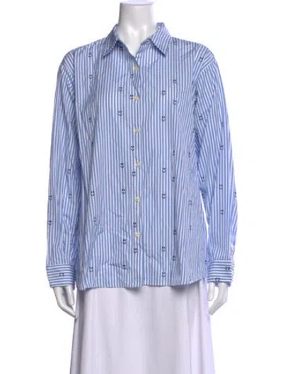 Pre-owned Kule Striped Long Sleeve Button-up Top In Blue