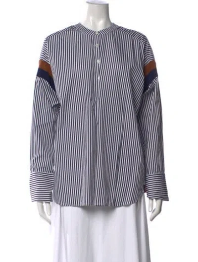 Pre-owned Kule Striped Long Sleeve Button-up Top In Blue/white