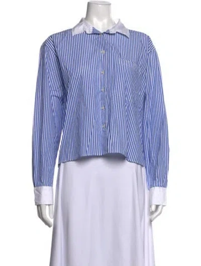 Pre-owned Kule Striped Long Sleeve Button-up Top In Blue/white