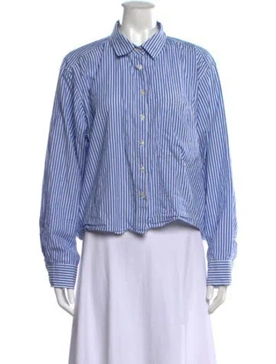 Pre-owned Kule Striped Long Sleeve Button-up Top In Blue/white