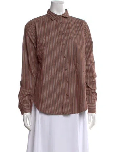 Pre-owned Kule Striped Long Sleeve Button-up Top In Brown