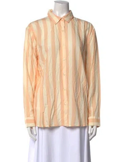 Pre-owned Kule Striped Long Sleeve Button-up Top In Neutral