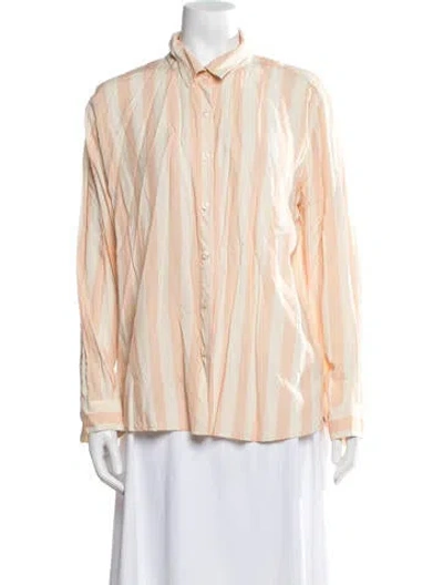 Pre-owned Kule Striped Long Sleeve Button-up Top In Neutrals/orange