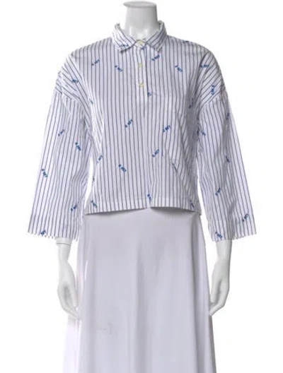 Pre-owned Kule Striped Long Sleeve Button-up Top In White