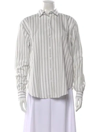 Pre-owned Kule Striped Long Sleeve Button-up Top In White