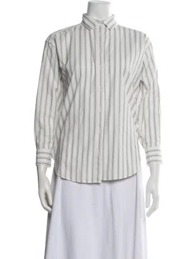 Pre-owned Kule Striped Long Sleeve Button-up Top In White