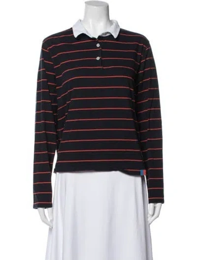 Pre-owned Kule Striped Long Sleeve Polo In Black/blue