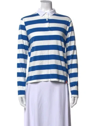 Pre-owned Kule Striped Long Sleeve Polo In Blue