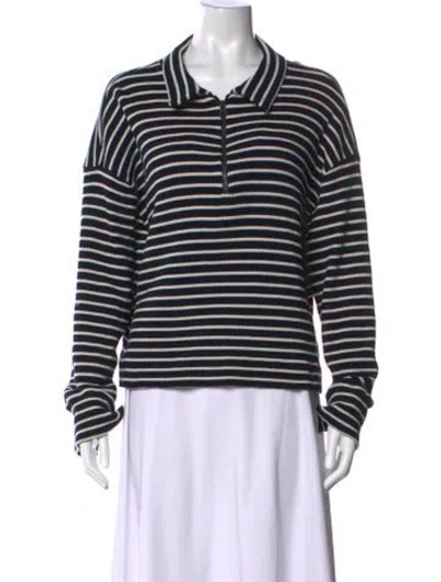 Pre-owned Kule Striped Long Sleeve Polo In Blue