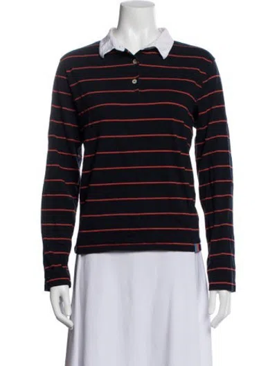 Pre-owned Kule Striped Long Sleeve Polo In Blue